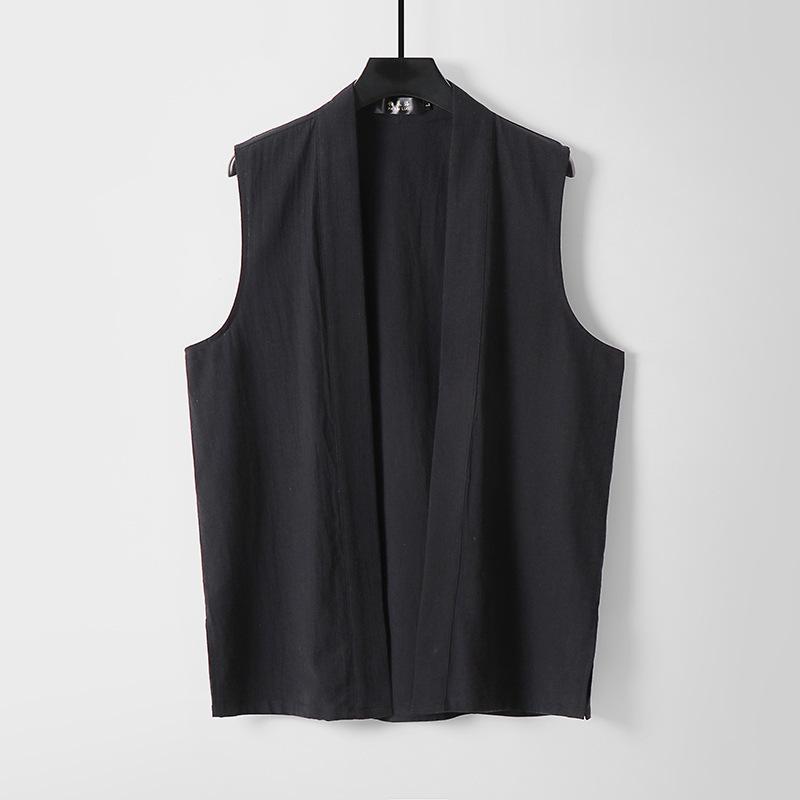 Men's Retro V-Neck Cotton Linen Sleeveless Vest - Breathable, Versatile, Plus Size, New Chinese Style.