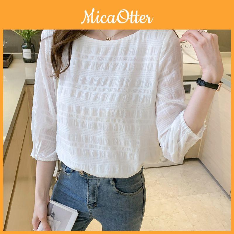 Elegant Korean Style Spring And Summer Blouse With Seven-part Sleeves For Versatile Wear