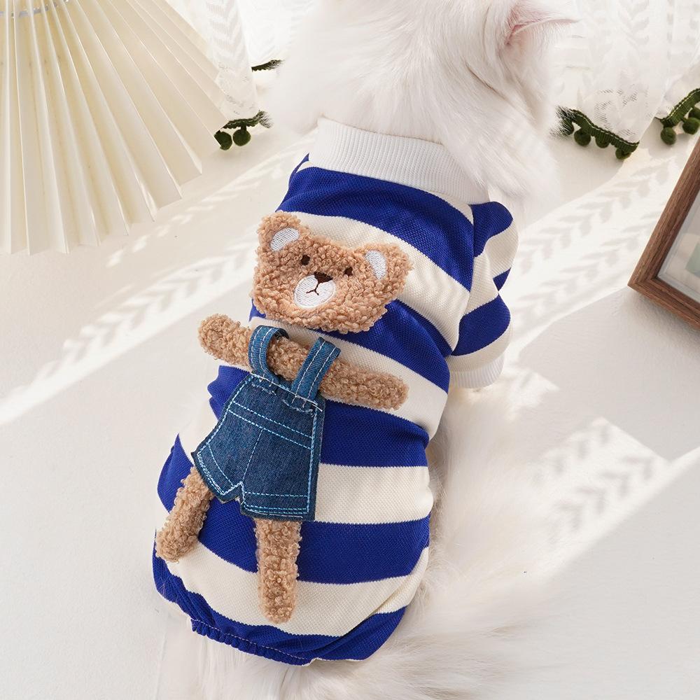 Pet Autumn and Winter Striped Bear Quad Dog Cat Clothing Small and Medium Puppy Teddy Loungewear