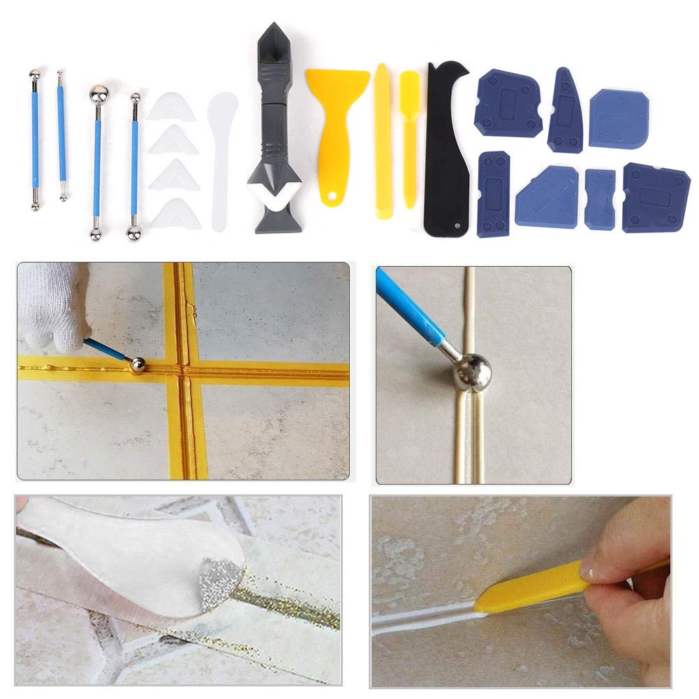 Fafeicy Caulk Tool Kit, 22Pcs/Set Plastic Sealant Spreader Glass Glue Caulking Scraper Sewing Beautify Tool Kit, Water Resistant, for Grouting Resin