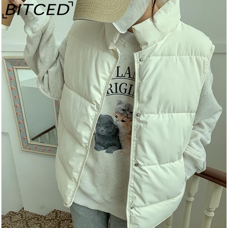 BITCED Down-Filled Cotton Vest for Women Stand-Up Collar, Short-Length Autumn/Winter Loose-Fit Cotton Jacket Lightweight Vest Outerwear