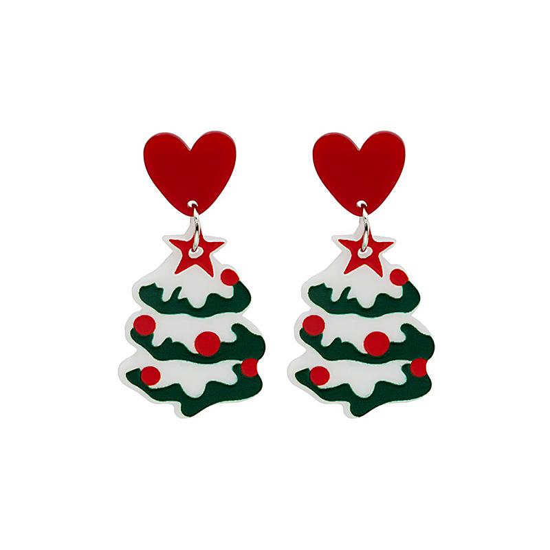 Christmas Tree Cartoon Gift Socks Contrasting Color Relief Printed Earrings Three-Dimensional Cartoon Holiday Earrings