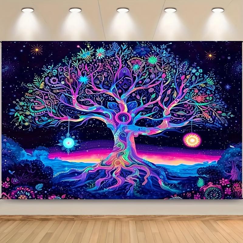 VIKAMA psychedelic neon tree of life tapestry bedroom living room bohemian home decoration party wall decoration