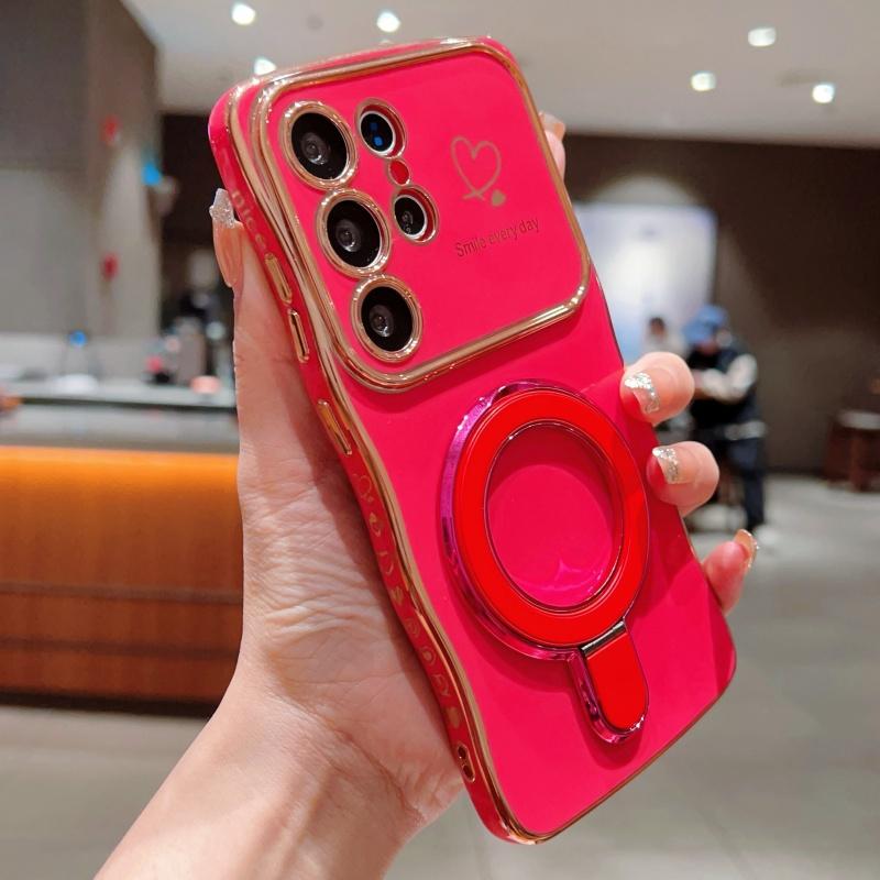 

Plating Wave Phone Case For Samsung S26 Ultra S24 Plus S23 FE S22 S25 Edge For MagSafe Magnetic Metal Ring Holder Silicone Cover Galaxy S25+
