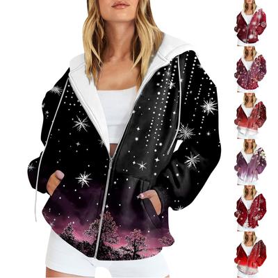 Damen Casual Fashion Bedruckter Langarm Pullover Hoodies Reißverschluss Sweatshirts Mantel
