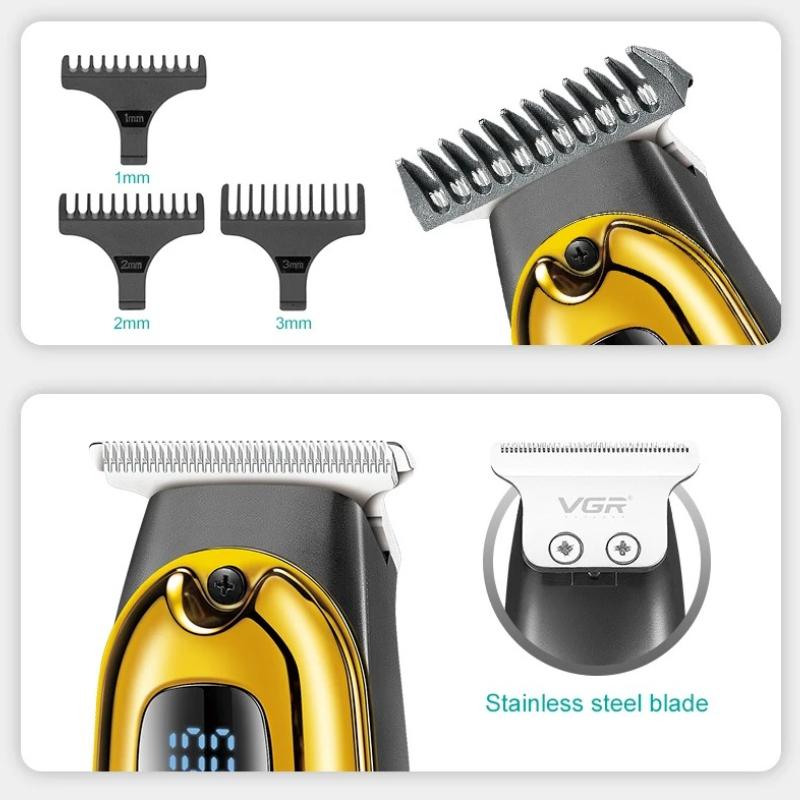 VGR Portable Electric Hair Clipper USB Charging Professional Styling Trimmer with Intelligent Digital Display Clipper Carved Home Razor Shaver V-981