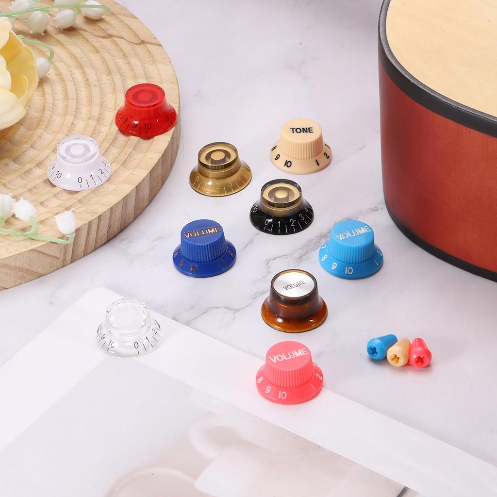 Uxcell Set Guitar Control Plastic Hat Volume Tone Control Knobs 2 Tone 1 Switch Replacement Parts for Type Electric Guitars and Pink White 3-Piece