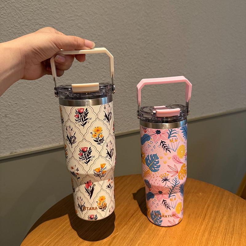 SITARAYURI 20&30oz Thermos Bottle Stainless Steel Large Capacity Straw Double Drink Cup Portable Outdoor Camping Car Coffee Mug