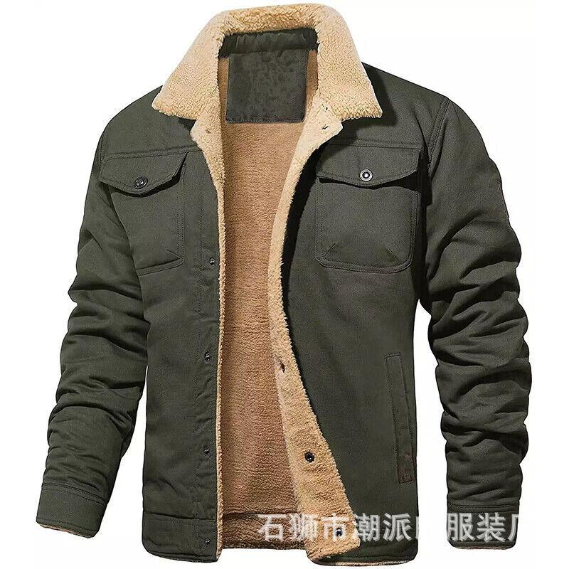 Men's Lapel Jacket Winter Warm Lamb Fleece Casual Jacket Fleece Thickened Work Jacket