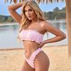 2022 Evropský a americký styl Jednobarevné bandeau bikiny - Dámské plavky na plážovou dovolenou