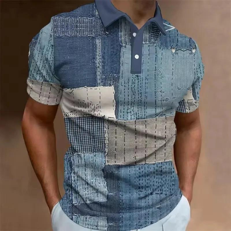 Men Summer Short Sleeve Lapel Golf Polo Shirt Tops Men Clothes Casual 3D Digital Print Sport Retro Style Polo Shirt