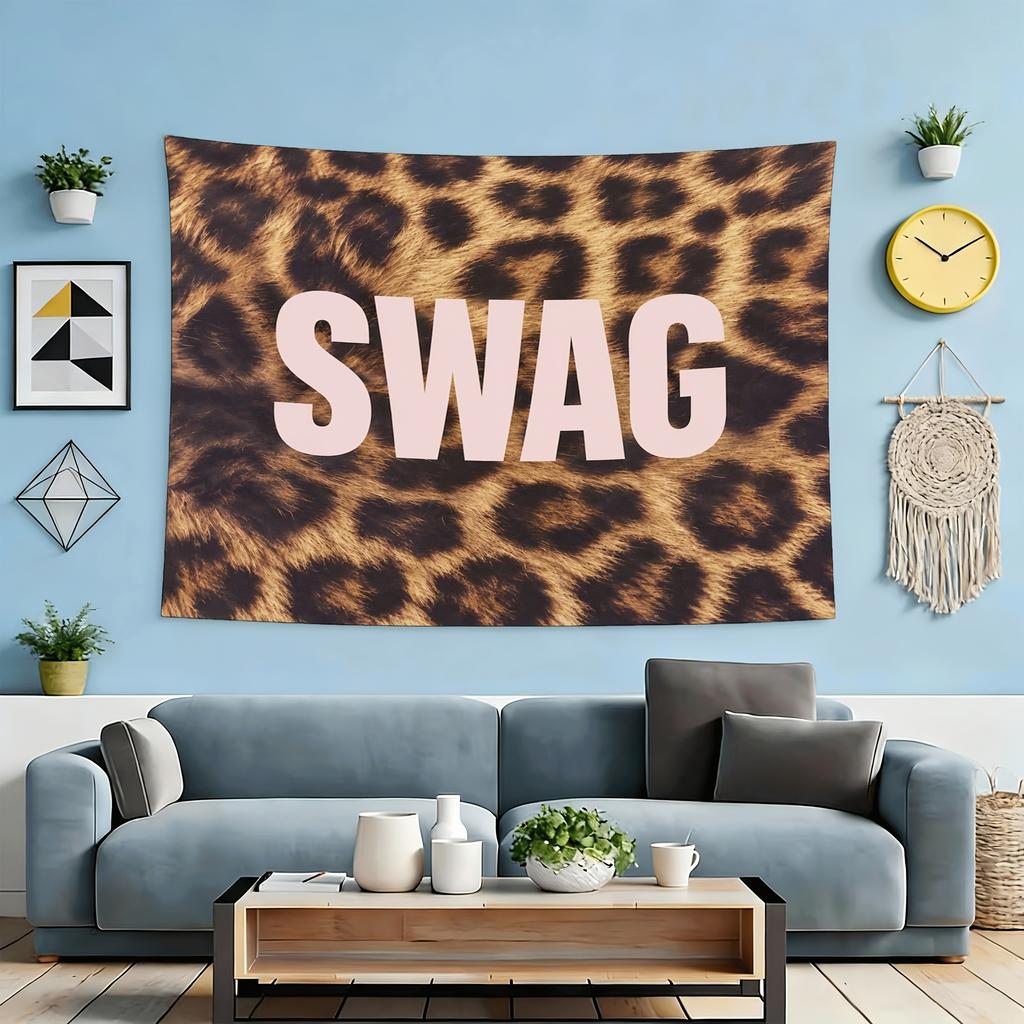 Leopard Print SWAG Cool Tapestry, American Retro Hip-Hop Wall Hanging for Bedroom Living Room Dorm Decor