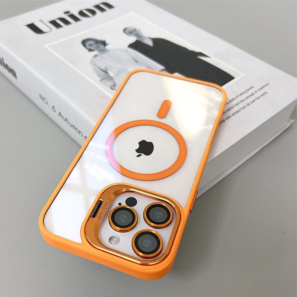 iPhone 16 15 14 13 12 11 Pro Max 16 Plus İçin Magsafe Standlı Manyetik Darbeye Dayanıklı Lüks Telefon Kılıfı Cam Lens Koruyucu Kapak