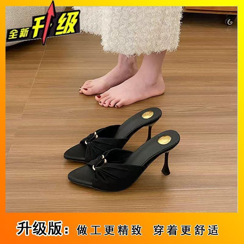 Folded fashion metal buckle pointed toe sandals sexy stiletto women's shoes 2025 summer new stiletto high heels