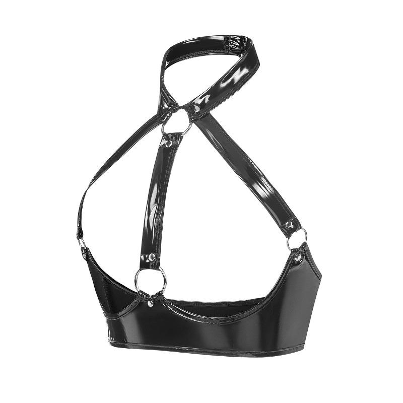 Highlight Patent Leather Sexy Leather Bra Strap Adjustable