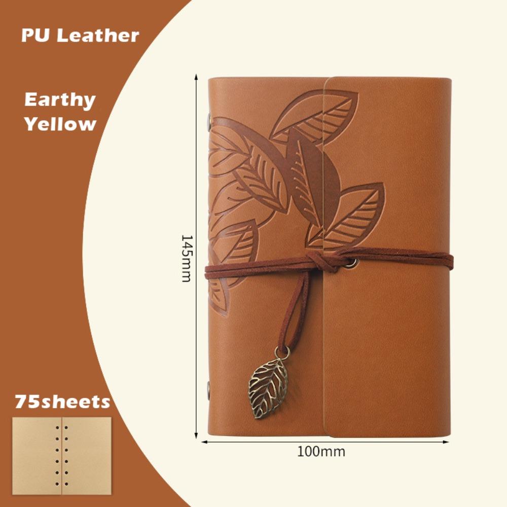 Multi-functional A7 Loose-leaf Notebook Leaf Embossed Straps Design Travel Journal PU Leather Binder Notebook Travel