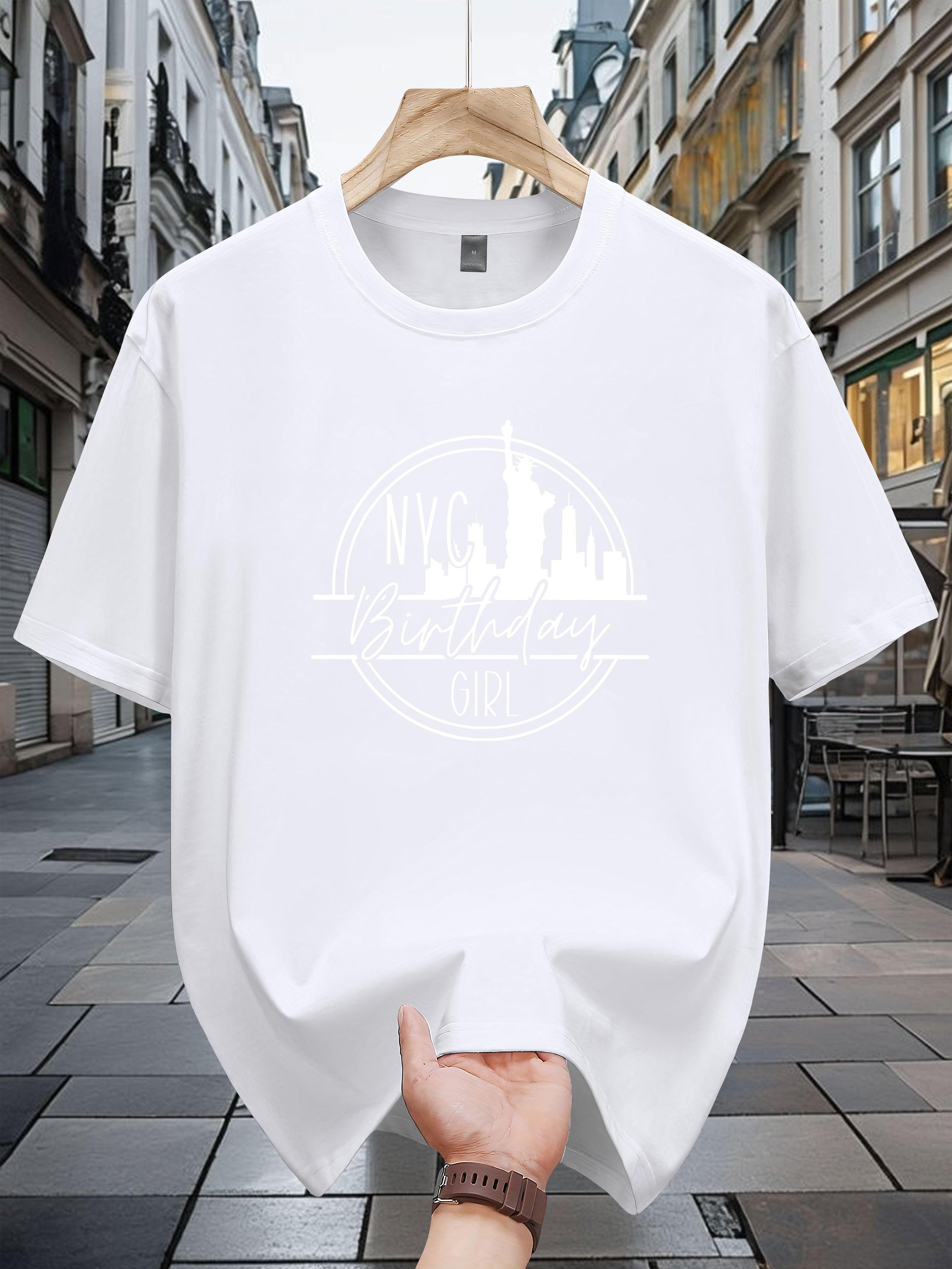

200gsm 100% Cotton Short Sleeve T-shirt - NYC Skyline Birthday Girl Graphic Print M