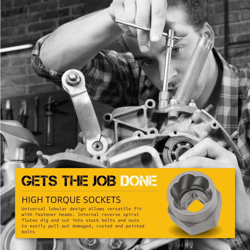 14 Pcs Impact Bolt Nut Remover Set Cr-Mo Steel Bolt Extractor Tool Set for Industrial