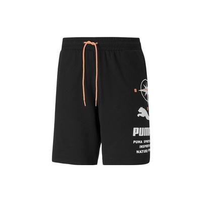 Elastic Waist Drawstring Logo Print Straight-Leg Casual Retro Shorts Men Bottoms Black 536943-01