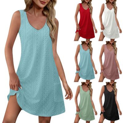 Women's Casual Sundress With Pockets Summer Boho Beach Dress T-Shirts Dress V Neck Loose Tank Dresses