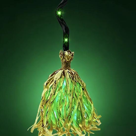 Accesorio de Disfraz de Halloween Escoba de Bruja con Luz LED Verde, Escobilla de Mago Brillante para Cosplay, Atrezo para Fiestas Temáticas, Decoraciones para Interiores y Exteriores