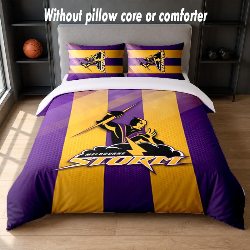 Melbourne Storm Design Bed Bedding Set 1 Duvet Cover + 2 Pillowcases Soft Breathable Household Bed Linens