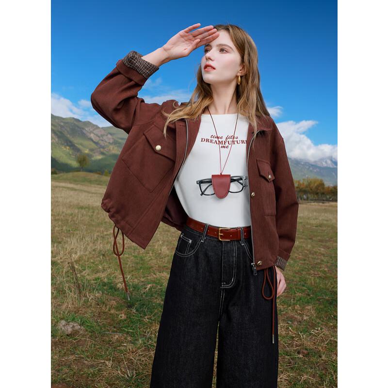 

Sancai 2025 Spring Casual Stand-Collar Drawstring Short Jacket XL