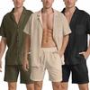 Sommer Neue Herren Zweiteiler Set Einfarbig Kurzarmhemd und Shorts Outfit Herren Leinenanzug Männliche Strandurlaub Kleidung