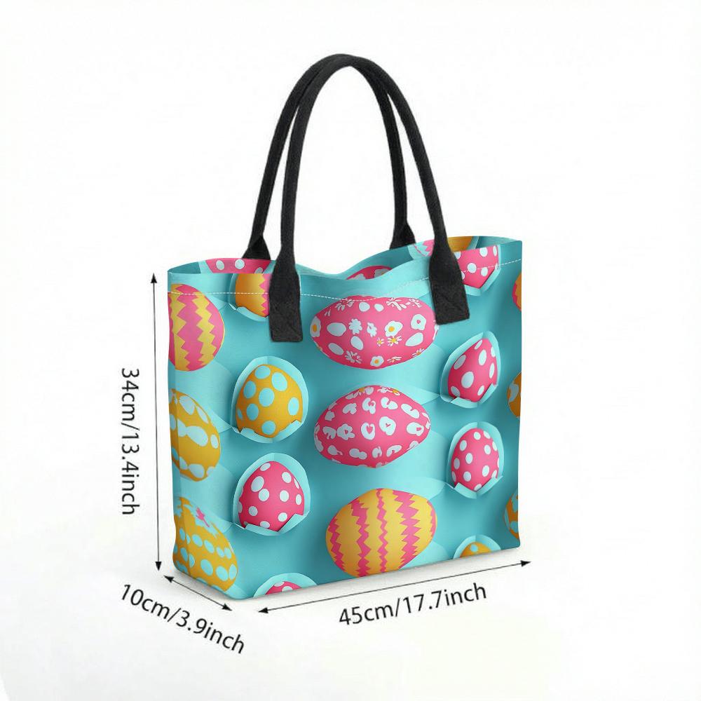 Easter Egg Print Tote Bag Fashionable Large Capacity Daily Carry Handbag