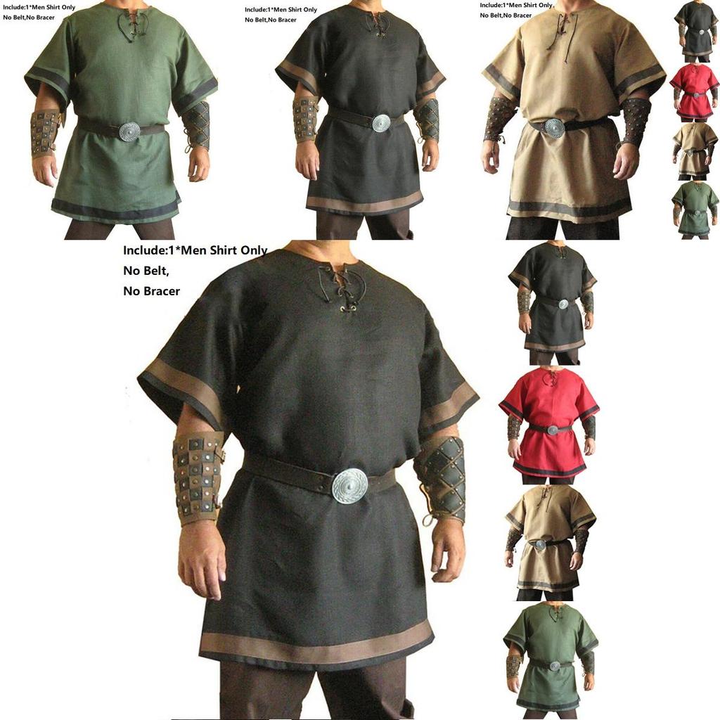 Medieval Norman Viking Costume Short Sleeve Tunic Top For Halloween Parties