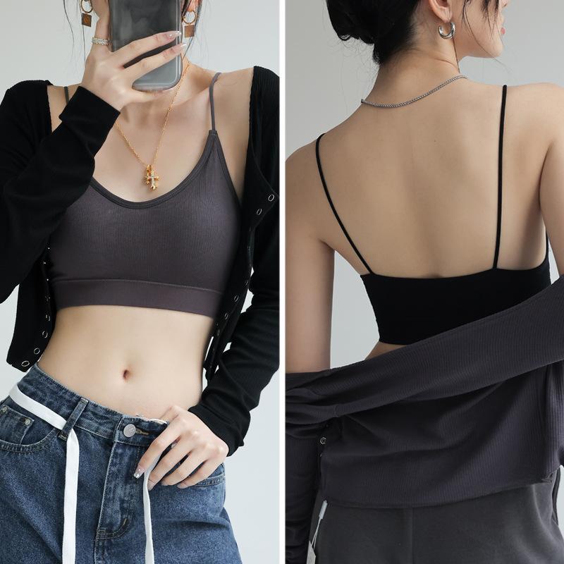 Thin Suspender Threaded Beautiful Back Underwear for Women, Thin Camisole Vest, Short Sports Tube Top Inside Suit, Can Be Worn Outside