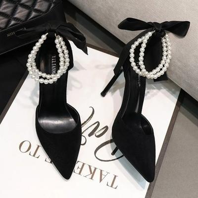 Sandali Donna Tacchi Alti Comodi Nuovi di Alta Gamma Neri Punta Sottile Fibbia a Fiocco Moda Donna Scarpe Singole