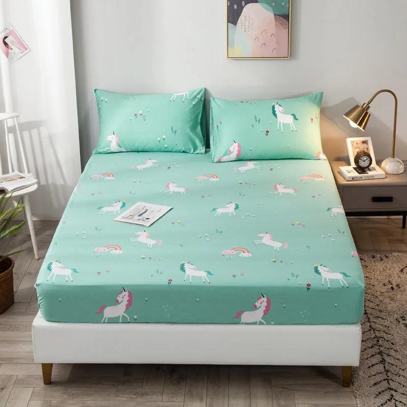 Pure Cotton Printed Fitted Sheet Only Non-Slip Protective Cover for Bedroom  (no Pillowcase)