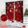 2D Flat Printing 2pcs Merry Christmas Scene Curtains Red and White Snowflakes Polyester Without Electricity Festive Wall Decor