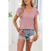 Summer Solid Color V-neck Tile Sleeve Loose Short Sleeve T-shirt Women's Tops Leisure Europe USA