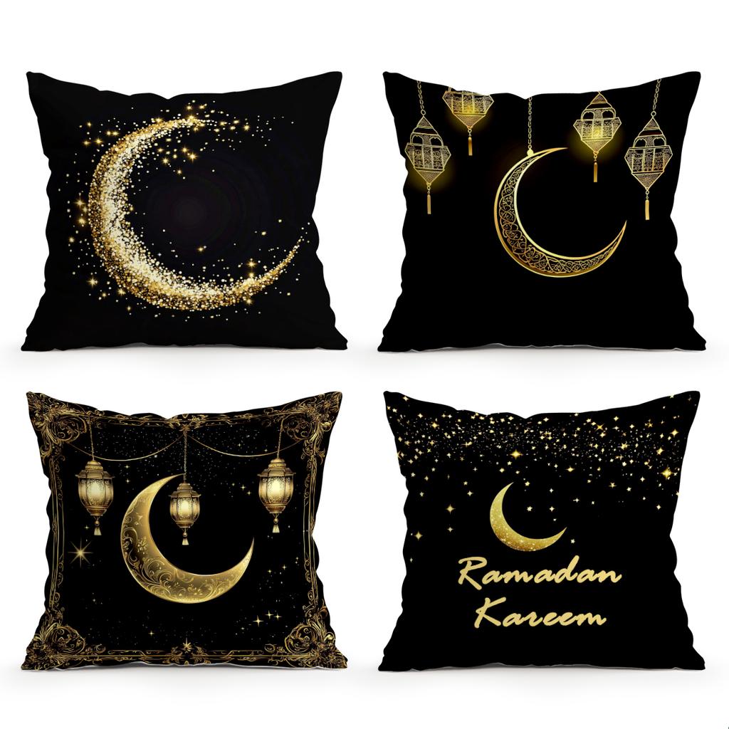 Black And Gold Ramadan Festival Pillowcase Bedroom Sofa Cushion Cover 100% Polyester Living Room Cushion Pillowcase Home Decor