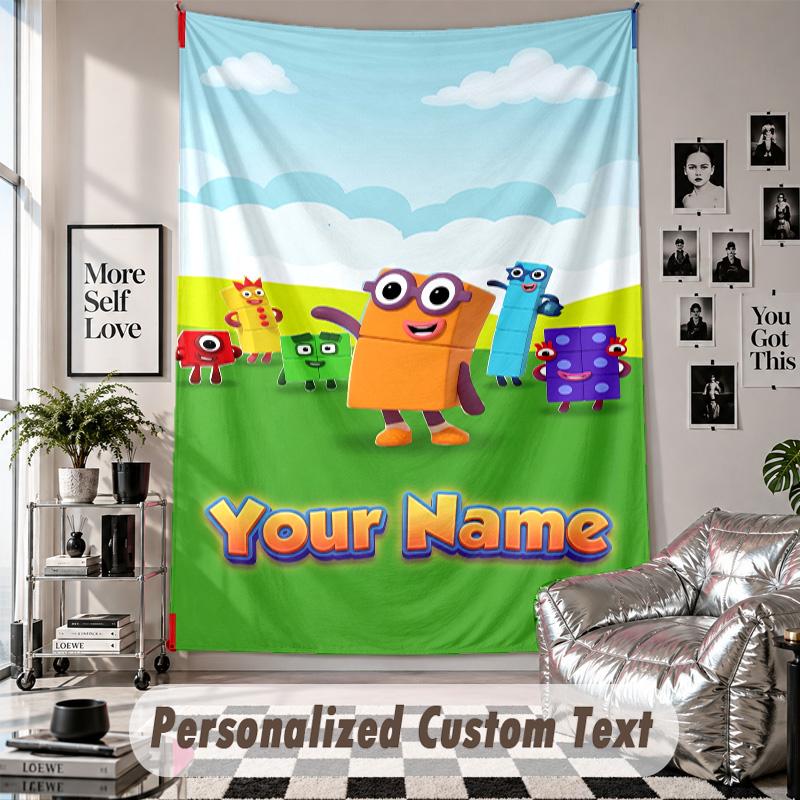 Wall Hanging Tapestry With Custom Name & Text, Numberblock Decorative Tapestry For Bedroom