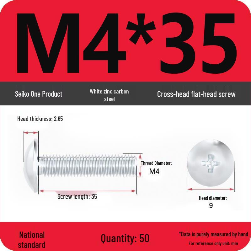 White Zinc M3-M6 Phillips Flat Head, Pan Head, and Mushroom Head Machine Screws