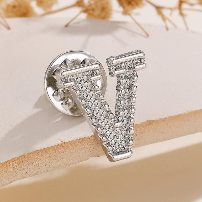 2Pcs Initial A To Z 26 Letters Pin Silver Color Fashion Metal Alphabet Women Men Suit Collar Lapel Brooch Pin Accessories