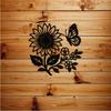 Metal Wall Art Sunflower Butterfly Iron Plaque Rope Hook Home Garden Decor