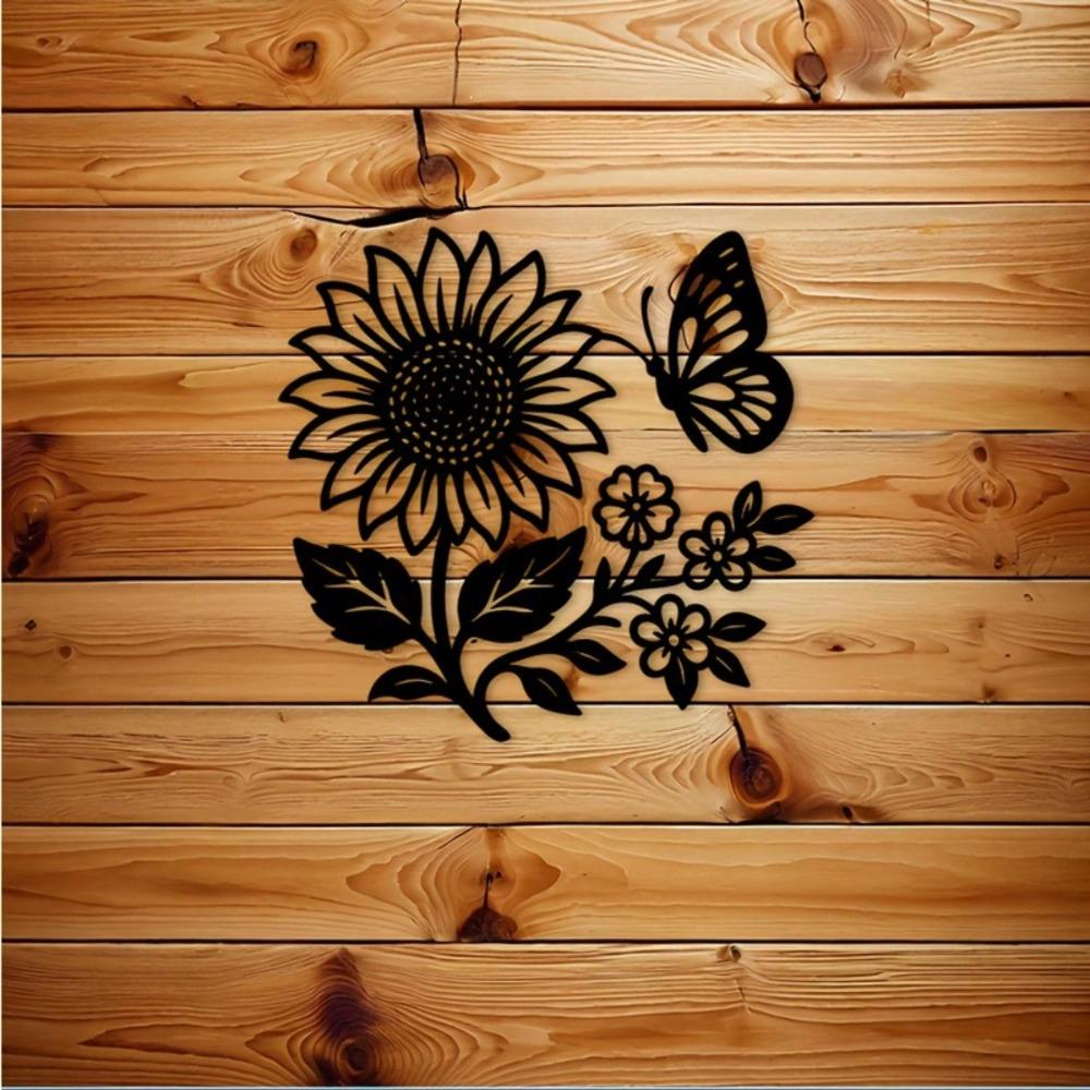 Metal Wall Art Sunflower Butterfly Iron Plaque Rope Hook Home Garden Decor