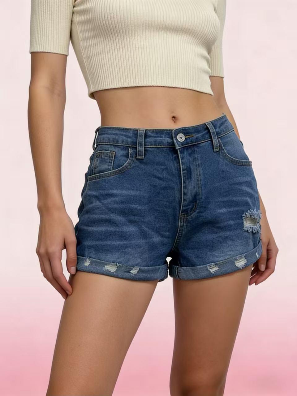 Women s Ripped Fringed Bodycon Denim Shorts XL светло-синий
