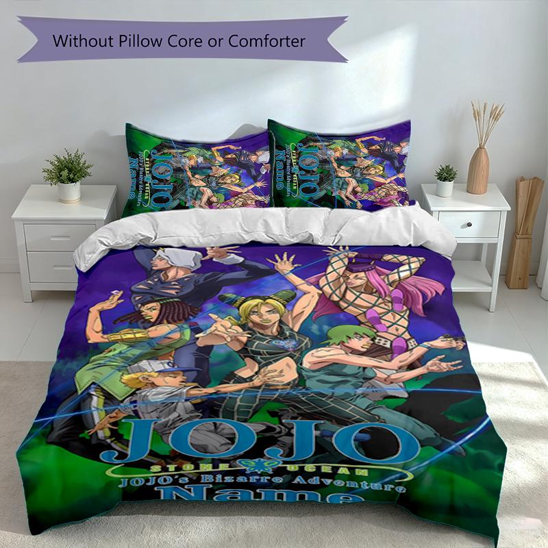 3pcs Custom Name JoJo's Bizarre Adventure Set,Includes 1 Duvet Cover and 2 Pillowcases,All-season Bedroom Decor