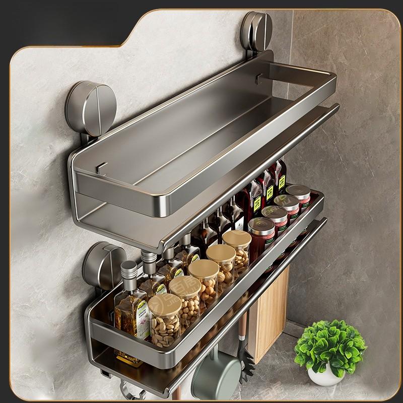 Carbon Steel Wall Mounted Foldable Spice Rack With Strong Suction Cups For Kitchen Storage