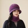 Autumn And Winter Women'S Purple Knitted Hat Scarf Set, Short-Brimmed Hat, High-Necked Scarf, A Must For Warm And Fashionable Temperament
