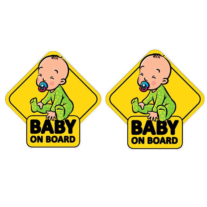 Cute Baby On Board Car Sticker - Yellow Diamond Shape Pacifier Infant Design, Waterproof Vinyl Decal, Car Safety Reminder Decor
