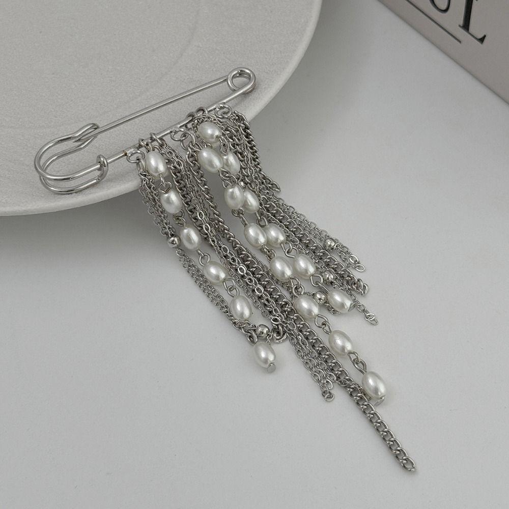 Flower Long Tassel Brooch Pearl Waist Cinching Fixed Pin Exquisite Multi-layer Chains Pin Women
