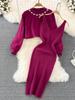 Women's Temperament Round Neck Nail Beads High Waist Short Sweater Two Piece Knitted Vest Dress Autumn Winter 2026 SM7815