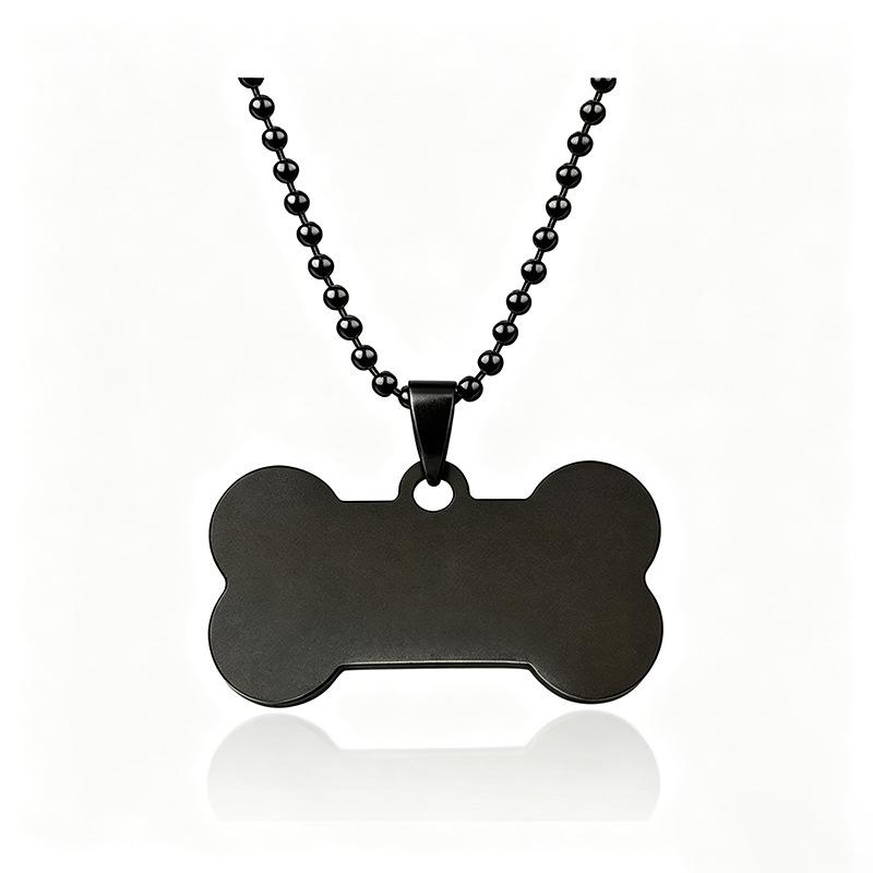 Personalized Stainless Steel Bone Pendant Necklace with Beaded Chain
