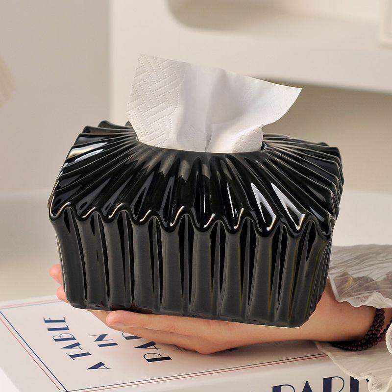 Ceramic Tissue Box Geometric Fold Superimposition Desktop Storage Container Paper Towel Holder Tissue Holder Home Decoraction